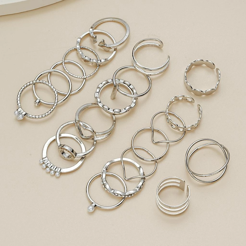 22 Pcs Conjunto De Anéis De Prata Pérola Para Jóias Unisexo