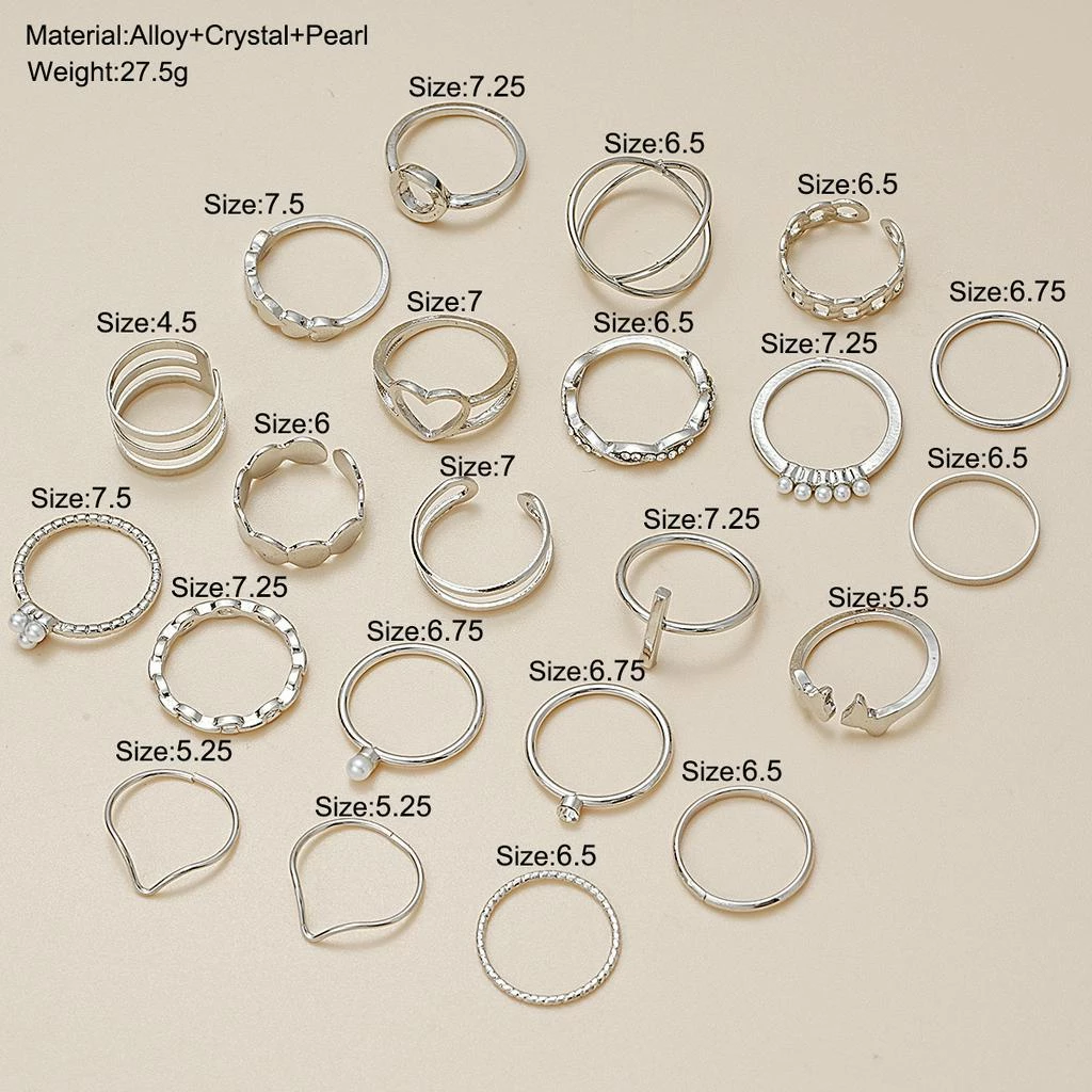 22 Pcs Conjunto De Anéis De Prata Pérola Para Jóias Unisexo