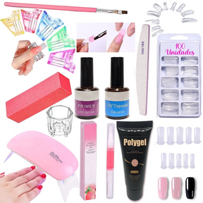 Kit Polygel Alongamento De Unha + Molde F1 + Lixa + Top Coat + Primer + Cabine Sun Mini Poligel Alongamento Unhas Poly Gel