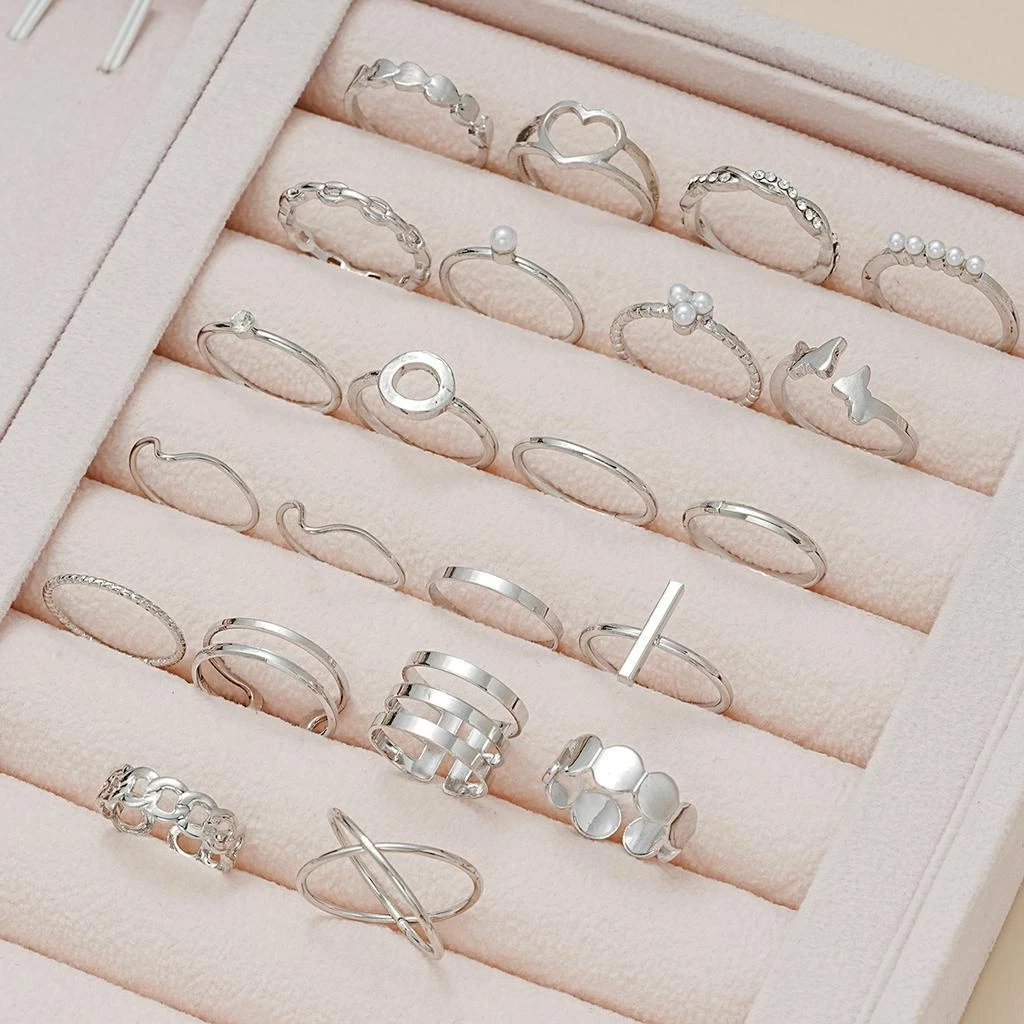 22 Pcs Conjunto De Anéis De Prata Pérola Para Jóias Unisexo