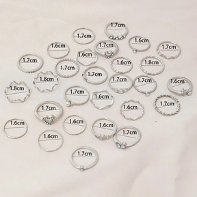 Conjunto de 28 peças de Anel Geométrico de Onda de Desenho Geométrico do Coração de Rhinestone Fashionable