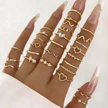Conjunto de 28 peças de Anel Geométrico de Onda de Desenho Geométrico do Coração de Rhinestone Fashionable